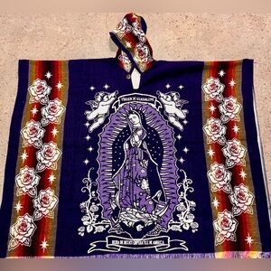 Virgin Mary of Guadalupe alpaca wool poncho, unisex, one size, hooded,handmade.